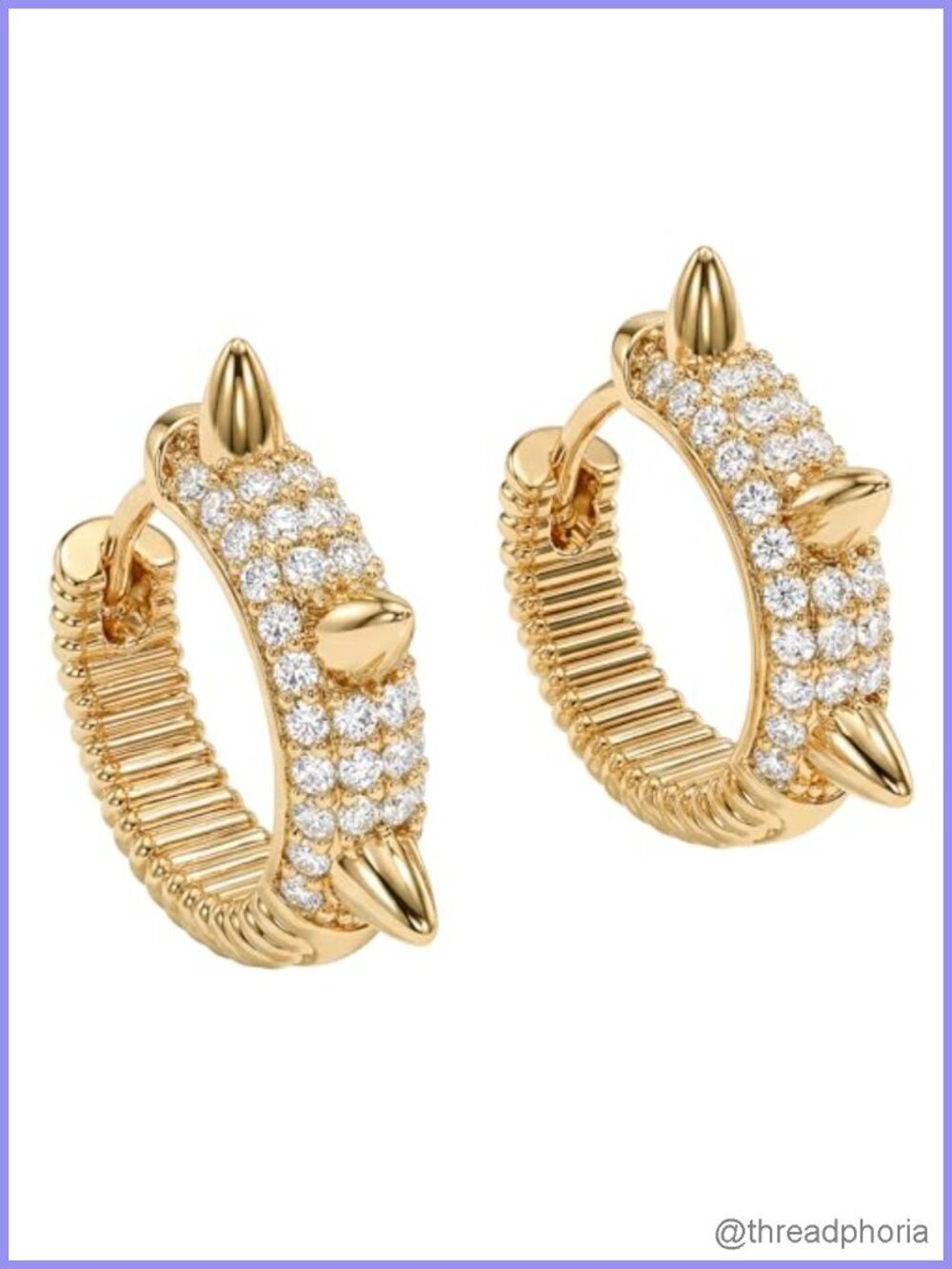 Pave Spike Huggie Hoop Earrings Women Cubic Zirconia 18K Gold Plated Brass